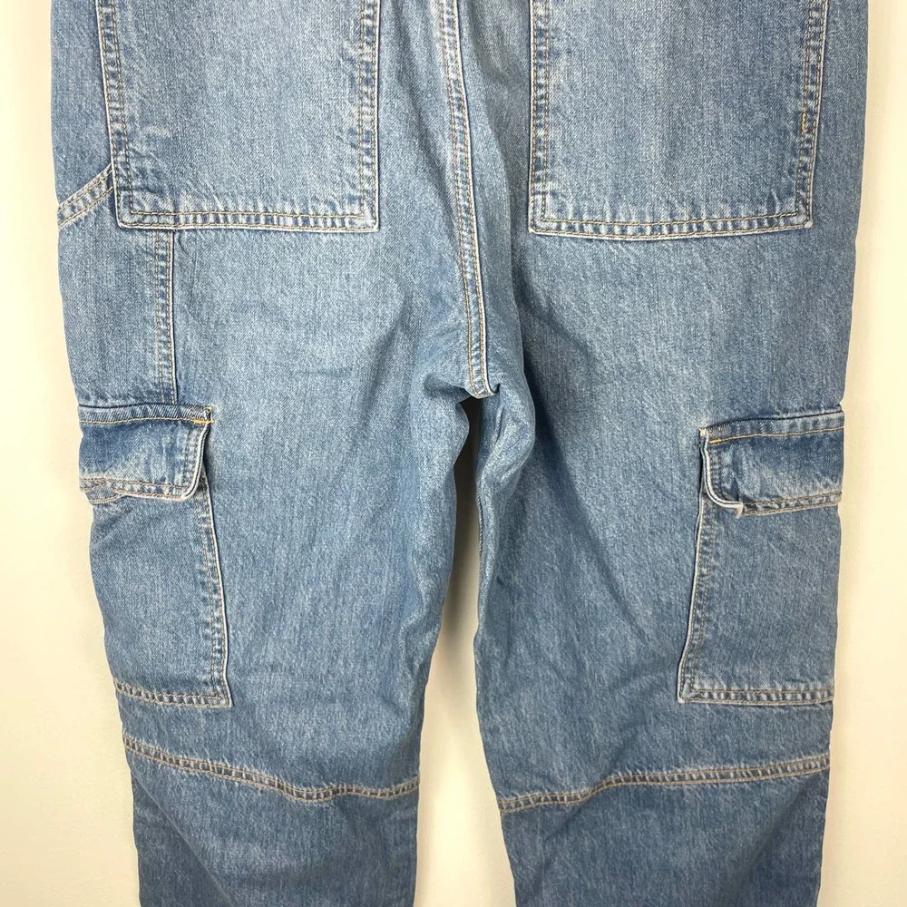 Free People Ezra High Waisted Cargo Jeans In Medium Wash Size 30 New